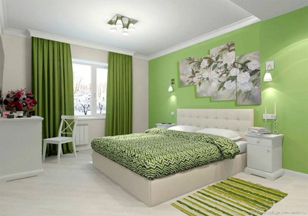 دهانات الحوائط باللون الأخضر الفاتح لغرفة النوم   