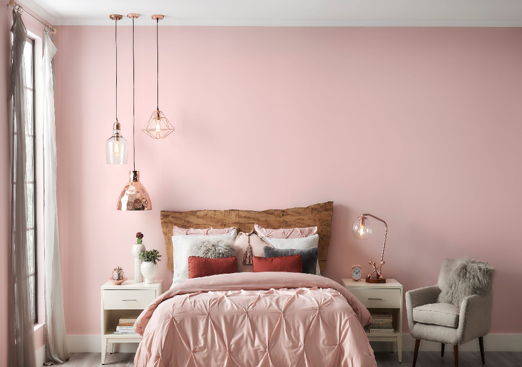 دهانات الحوائط باللون الزهري الباستيل لغرفة النوم      